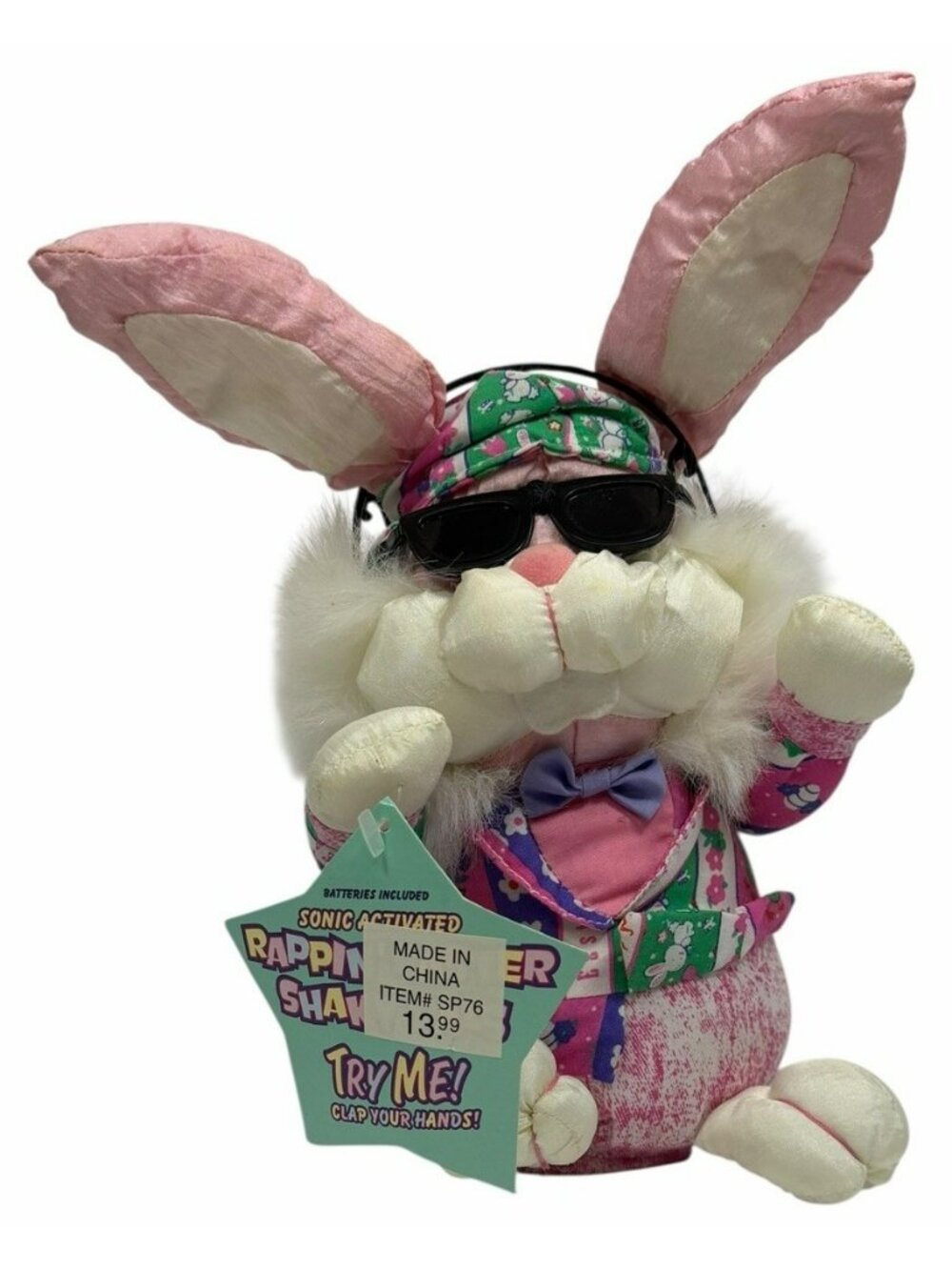 NOS Vintage 1990s Sonic Activated Rappin Easter Shaky Pals Bunny Rabbit Plush
